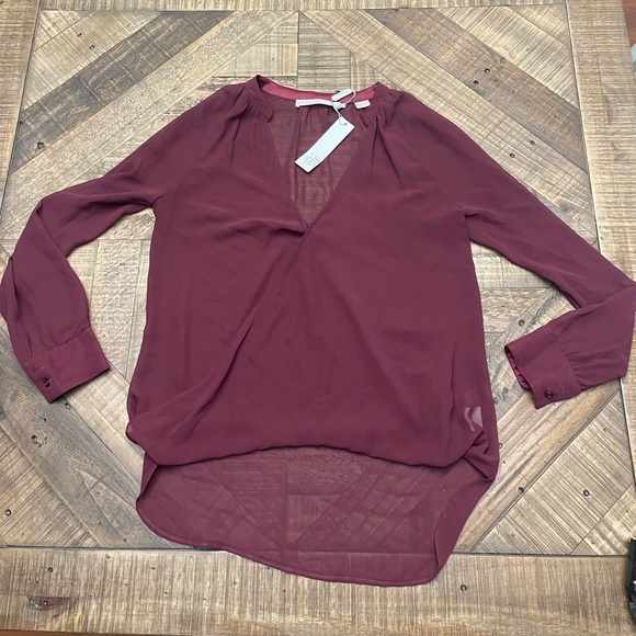 ABS Allen Schwartz Tops - Women's Burgundy Sheer Blouse